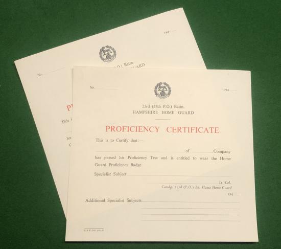 23rd ( 37th Post Office ) Btn Hampshire HG Proficiency Certificate.