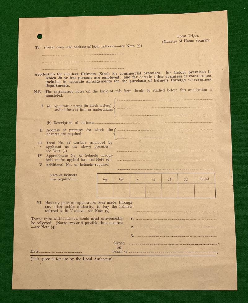Application Form for Civilian Helmets.