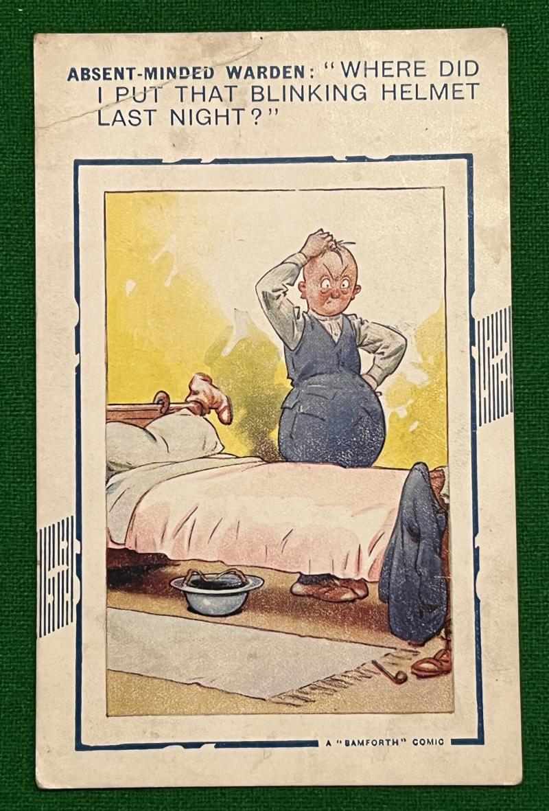 Comic postcard - Absent Minded warden.