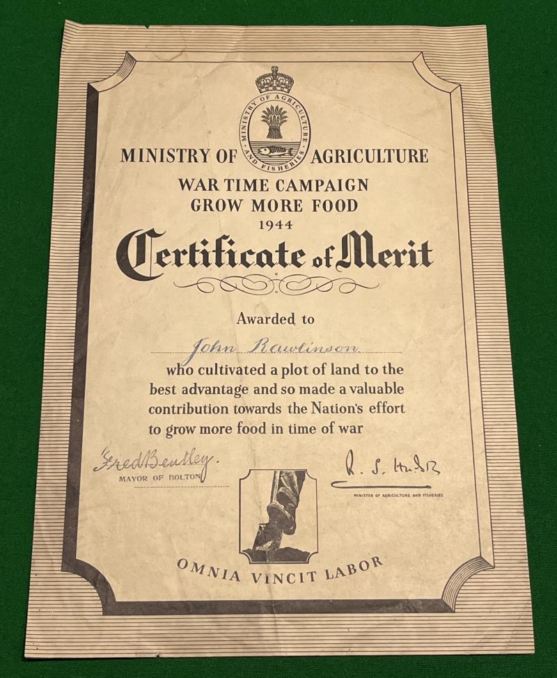 War-Time Growmore Campaign Certificate.