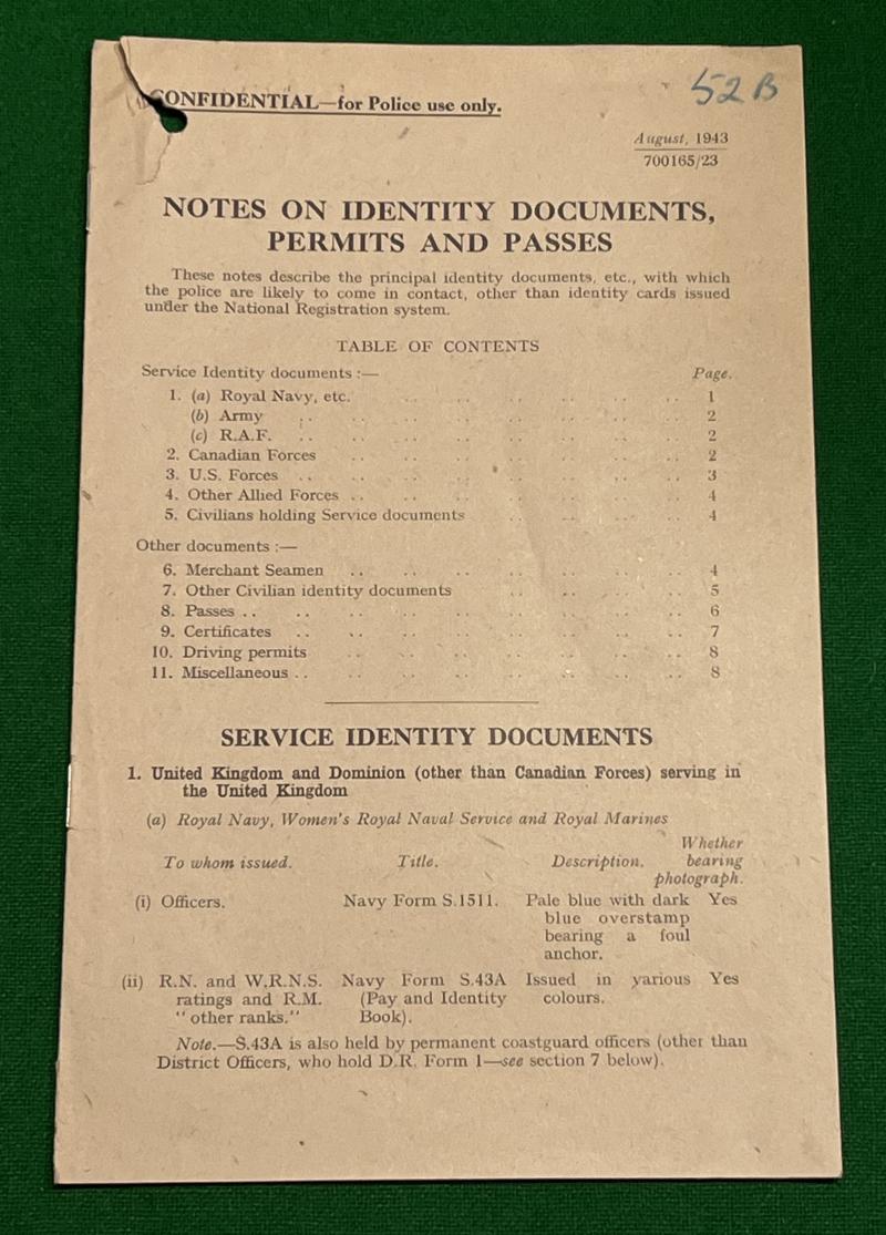 1943 Notes on Identity Documents....