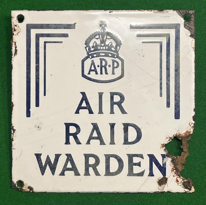Air Raid Warden Enamel Sign.
