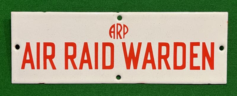 ARP Air Raid Warden Enamel sign.