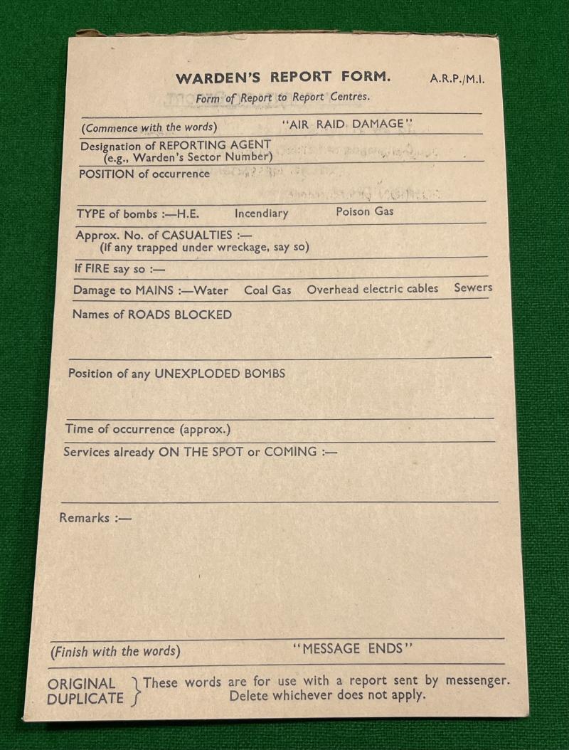 ARP Warden's Report Form Pad.