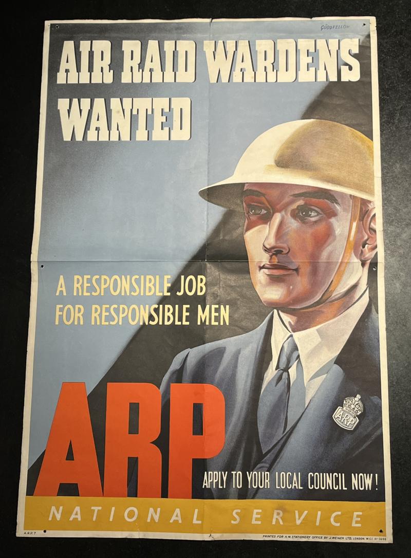 ' Air Raid Wardens Wanted ' ARP Recruiting Poster.