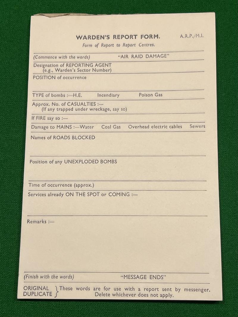 ARP Warden's Report Form Pad.