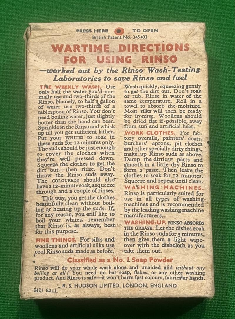 Wartime Rinso washing powder.