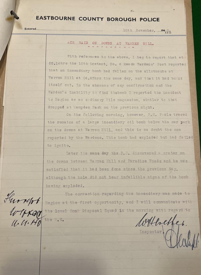 Official 1940 Eastbourne A.R.P. Report File.
