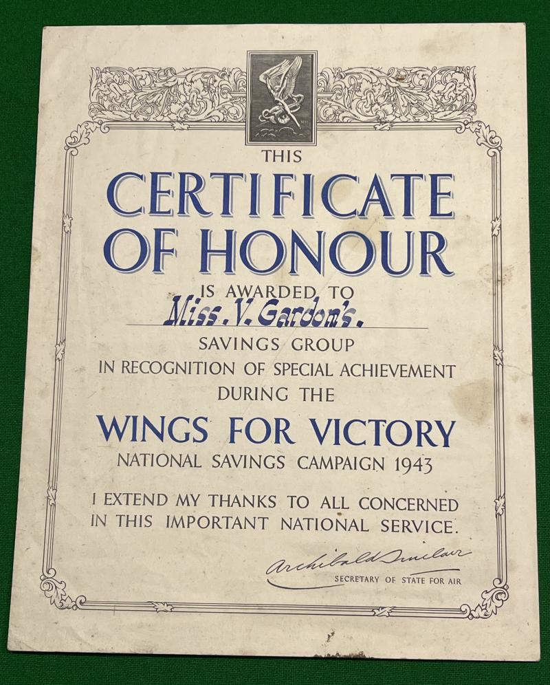 Wings for Victory Certificate of Honour.