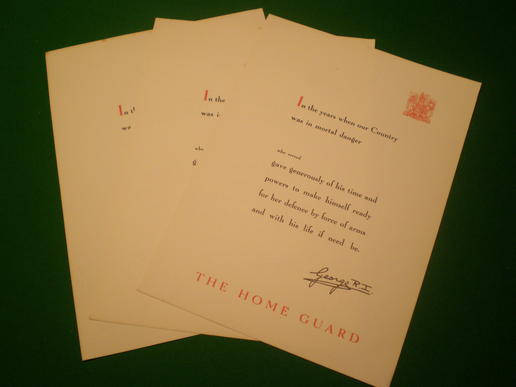 Home Guard service certificates.