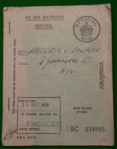 Early Issue Child's Ration Book.