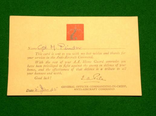 Home Guard Anti-Aircraft Service Certificate.