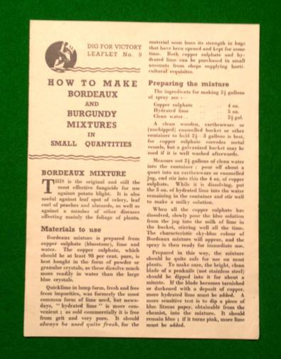 Dig for Victory Leaflet No.9 Bordeaux and Burgundy Mixtures.